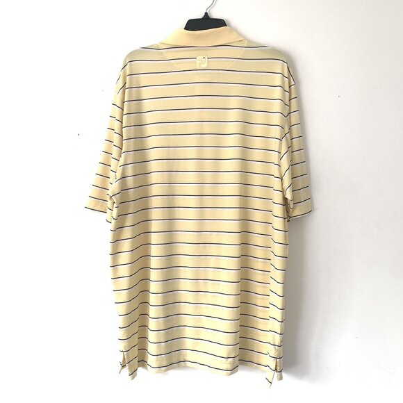 Footjoy Yellow Striped Short Sleeve Polo Shirt VCSP Crest Logo XL Golf Stretch - Picture 2 of 8